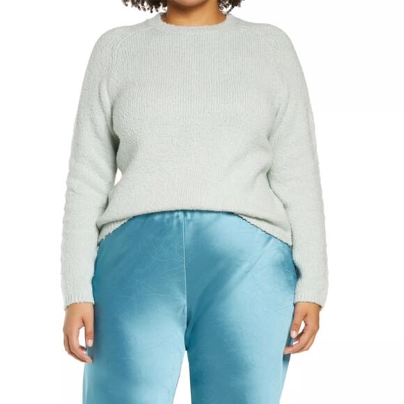 VINCE Knit Sweater Womens Size 1X Mint Green Organic Cotton Winter Fuzzy Cozy - Picture 1 of 6